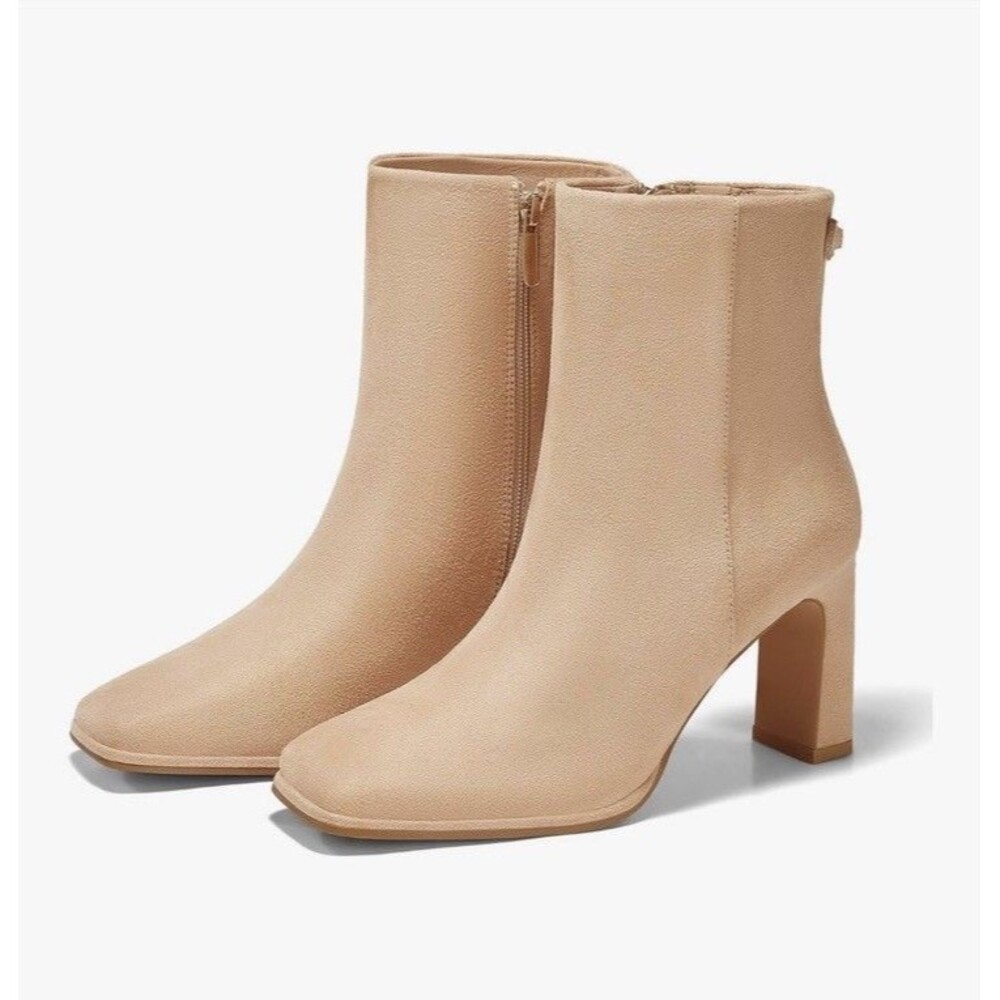 Coutgo Women's Square Toe Ankle Boots Leather Winter Shoes Khaki Size 9.5 NWB